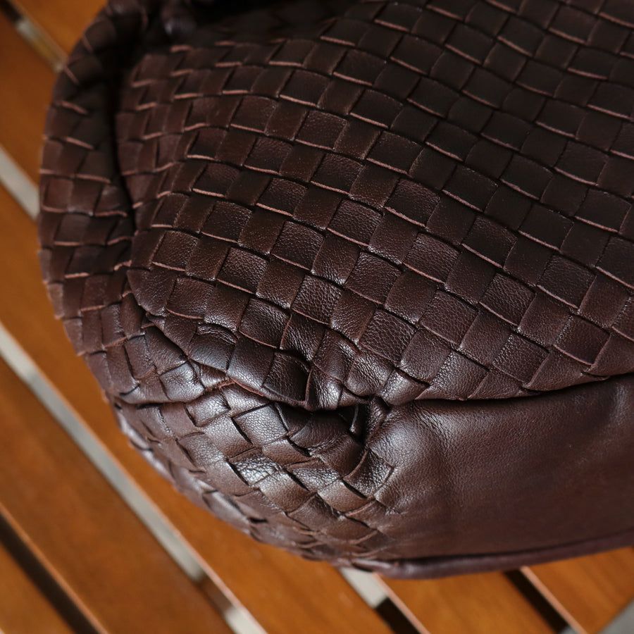 Bottega Veneta Vintage Dark Brown Intrecciato Campana Hobo Shoulder Bag M