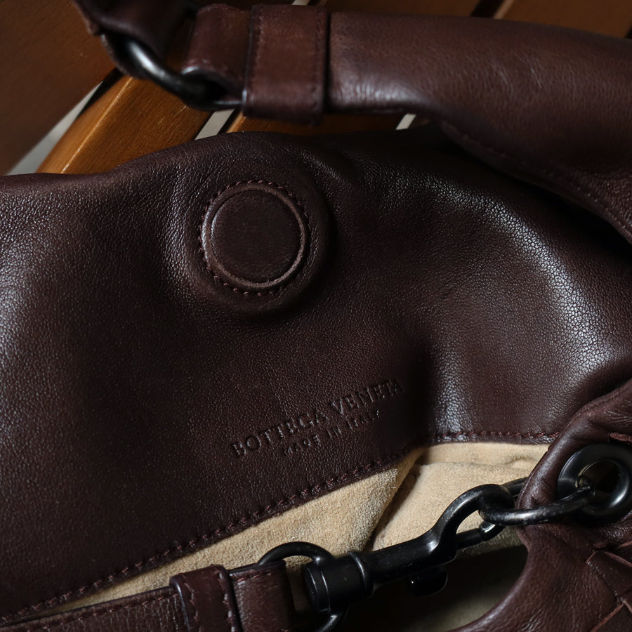 Bottega Veneta Vintage Dark Brown Intrecciato Campana Hobo Shoulder Bag M