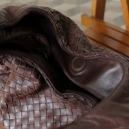 Bottega Veneta Vintage Dark Brown Intrecciato Campana Hobo Shoulder Bag M