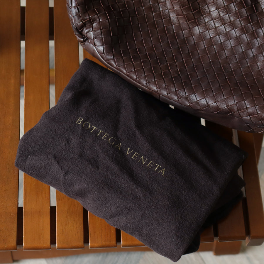 Bottega Veneta Vintage Dark Brown Intrecciato Campana Hobo Shoulder Bag M
