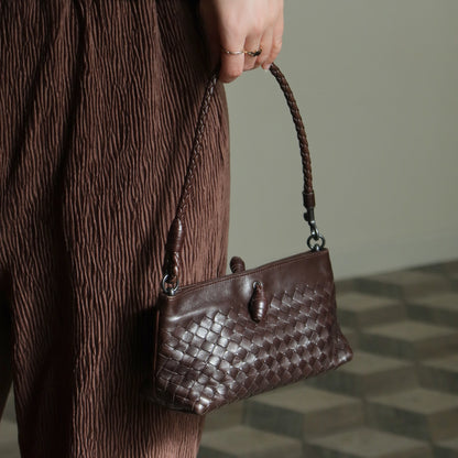 Bottega Veneta Vintage Dark Brown Intrecciato Weave Pochette Clutch Shoulder Bag
