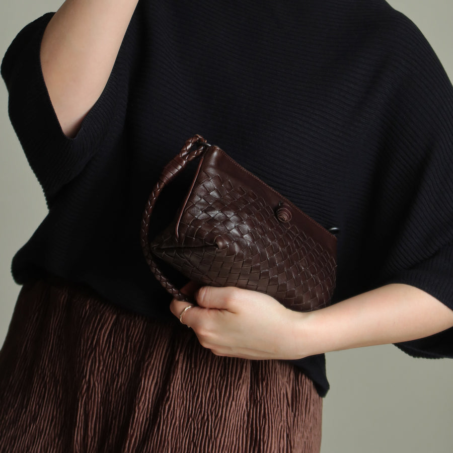 Bottega Veneta Vintage Dark Brown Intrecciato Weave Pochette Clutch Shoulder Bag