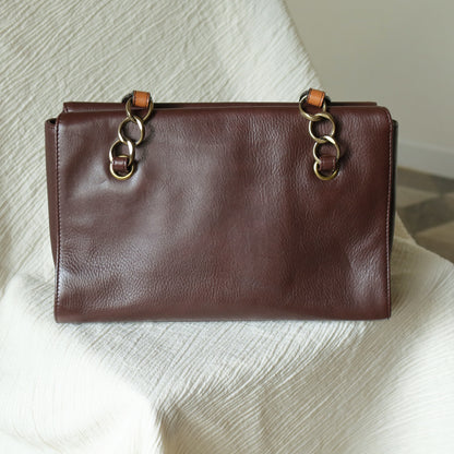Rare Chanel Vintage Dark Brown CC mark Double Strap Shoulder Tote Bag