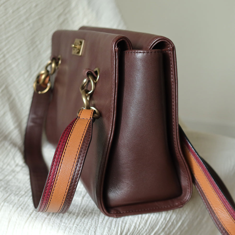Rare Chanel Vintage Dark Brown CC mark Double Strap Shoulder Tote Bag