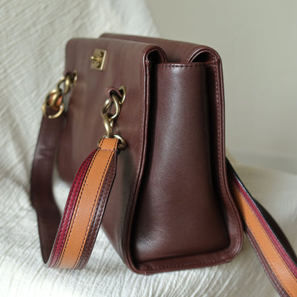Rare Chanel Vintage Dark Brown CC mark Double Strap Shoulder Tote Bag