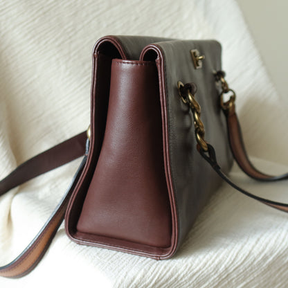 Rare Chanel Vintage Dark Brown CC mark Double Strap Shoulder Tote Bag