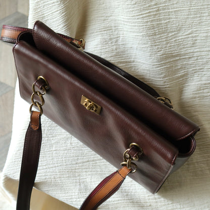Rare Chanel Vintage Dark Brown CC mark Double Strap Shoulder Tote Bag