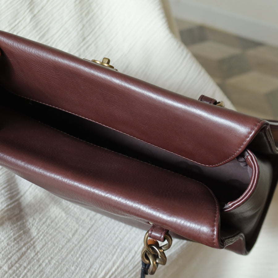 Rare Chanel Vintage Dark Brown CC mark Double Strap Shoulder Tote Bag