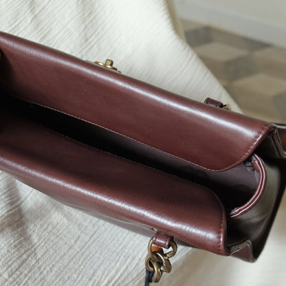 Rare Chanel Vintage Dark Brown CC mark Double Strap Shoulder Tote Bag