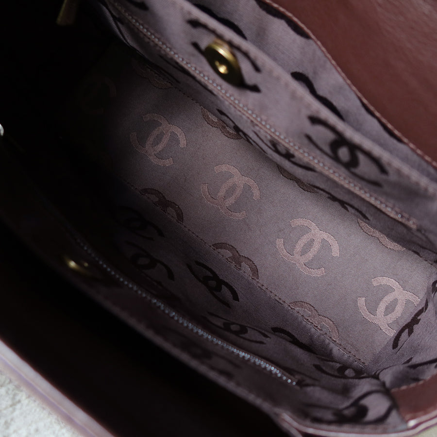 Rare Chanel Vintage Dark Brown CC mark Double Strap Shoulder Tote Bag