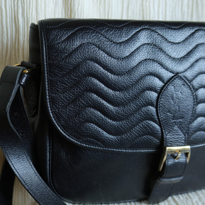 Yves Saint Laurent YSL Vintage Black Leather Wave Stitching Shoulder Flap Bag