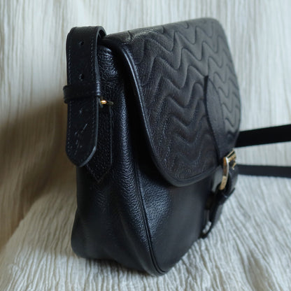 Yves Saint Laurent YSL Vintage Black Leather Wave Stitching Shoulder Flap Bag