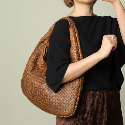 Rare Bottega Veneta Brown Dual tone Intrecciato Weave Veneta Large Hobo Bag