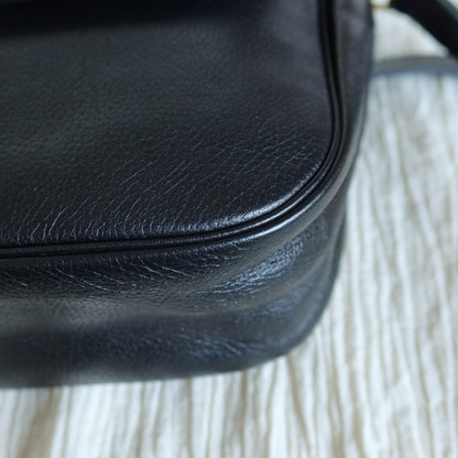 Yves Saint Laurent YSL Vintage Black Leather Wave Stitching Shoulder Flap Bag