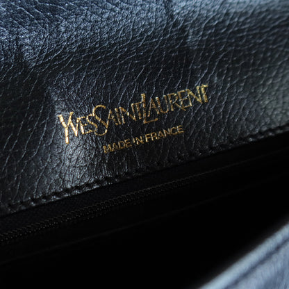 Yves Saint Laurent YSL Vintage Black Leather Wave Stitching Shoulder Flap Bag