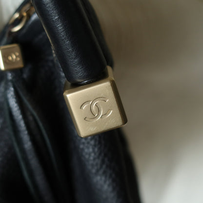 Chanel Vintage Black Calfskin CC Dice Fringe Charm 2way Hobo Bag S2