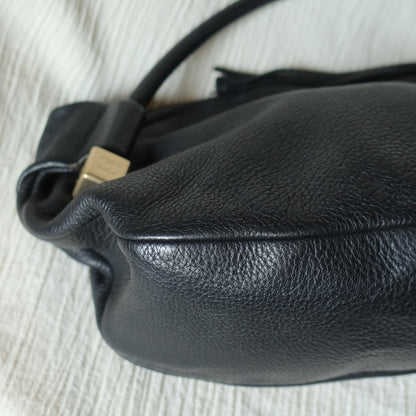 Chanel Vintage Black Calfskin CC Dice Fringe Charm 2way Hobo Bag S2
