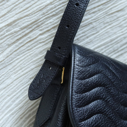 Yves Saint Laurent YSL Vintage Black Leather Wave Stitching Shoulder Flap Bag