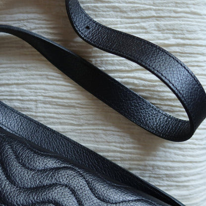 Yves Saint Laurent YSL Vintage Black Leather Wave Stitching Shoulder Flap Bag