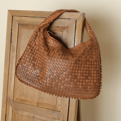 Rare Bottega Veneta Brown Dual tone Intrecciato Weave Veneta Large Hobo Bag