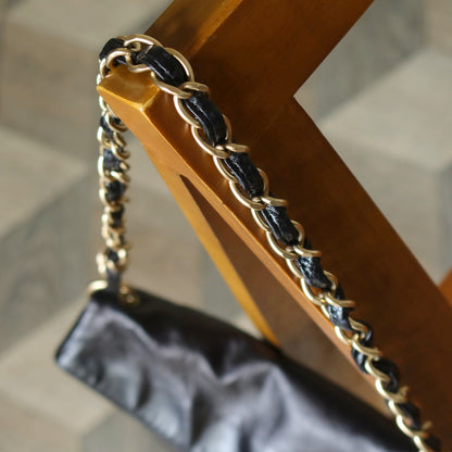 Rare Chanel Vintage Black Coco Cue Ball charm Fold over Flap Shoulder Bag