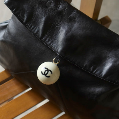Rare Chanel Vintage Black Coco Cue Ball charm Fold over Flap Shoulder Bag