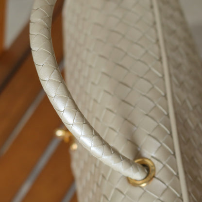 Vintage Bottega Veneta Shimmer Ivory Intrecciato Weave Top Handle Bag M