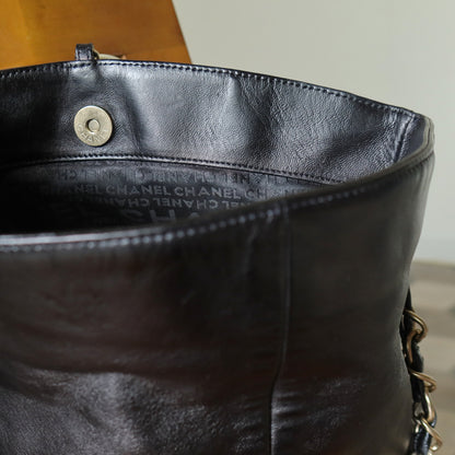 Rare Chanel Vintage Black Coco Cue Ball charm Fold over Flap Shoulder Bag