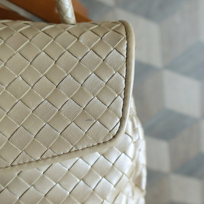 Vintage Bottega Veneta Shimmer Ivory Intrecciato Weave Top Handle Bag M
