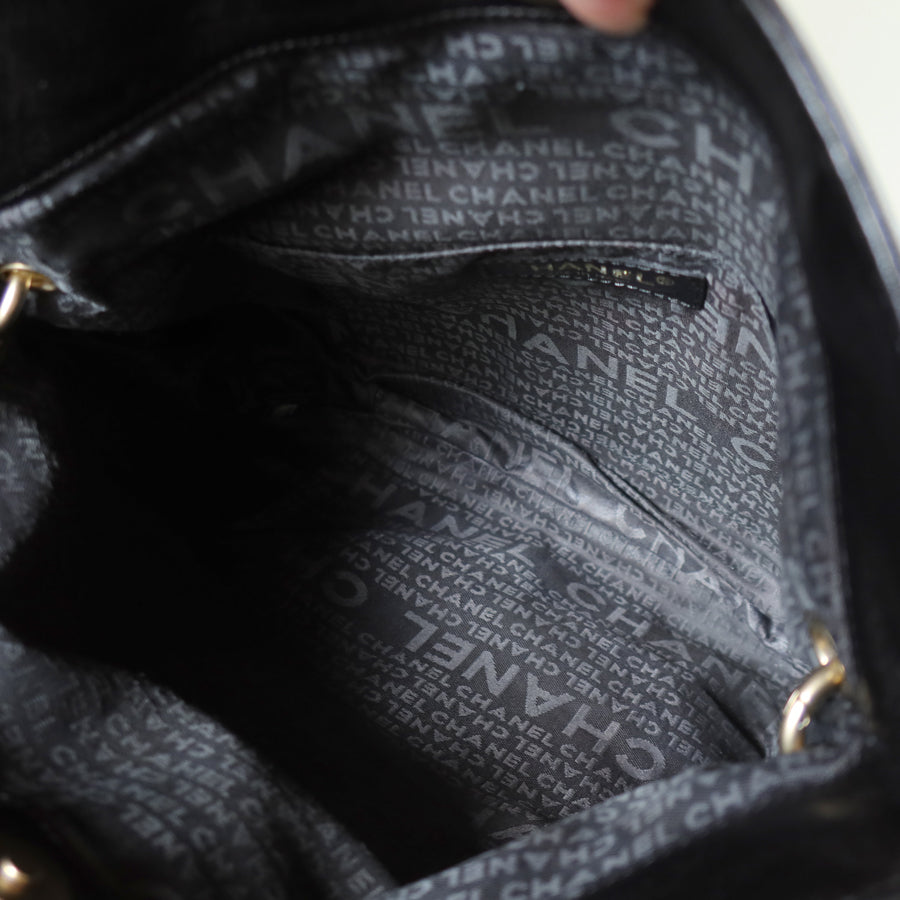 Rare Chanel Vintage Black Coco Cue Ball charm Fold over Flap Shoulder Bag