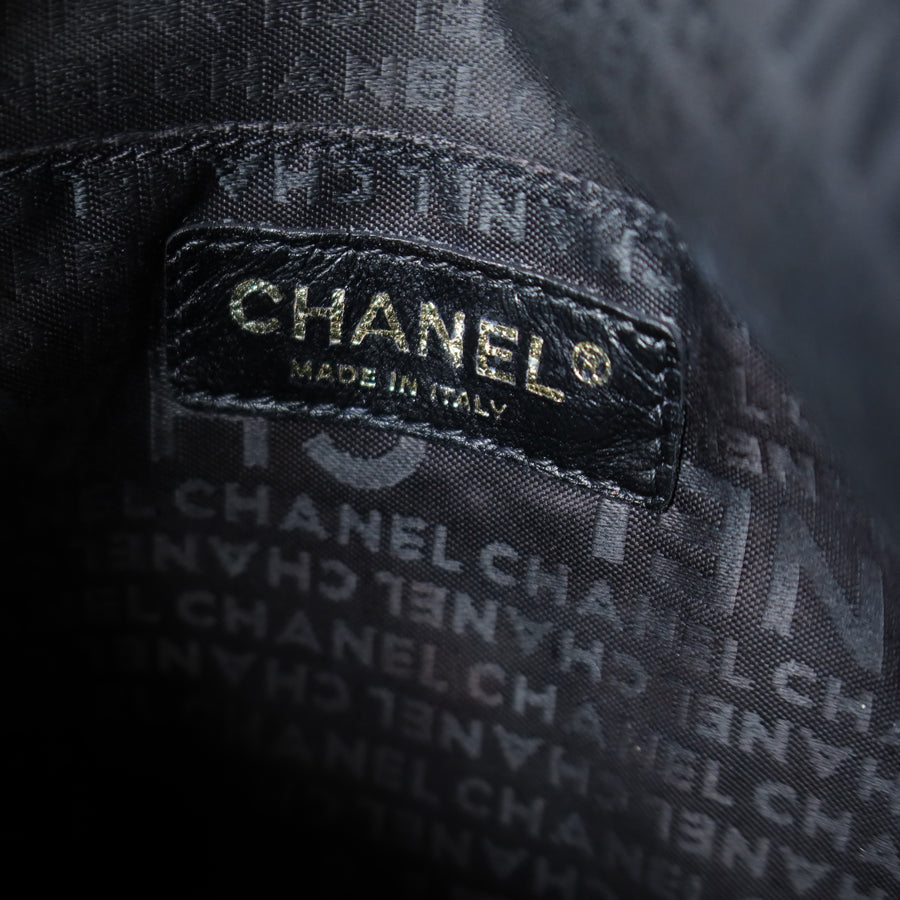 Rare Chanel Vintage Black Coco Cue Ball charm Fold over Flap Shoulder Bag