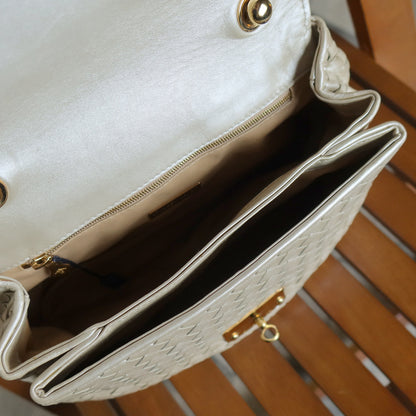 Vintage Bottega Veneta Shimmer Ivory Intrecciato Weave Top Handle Bag M