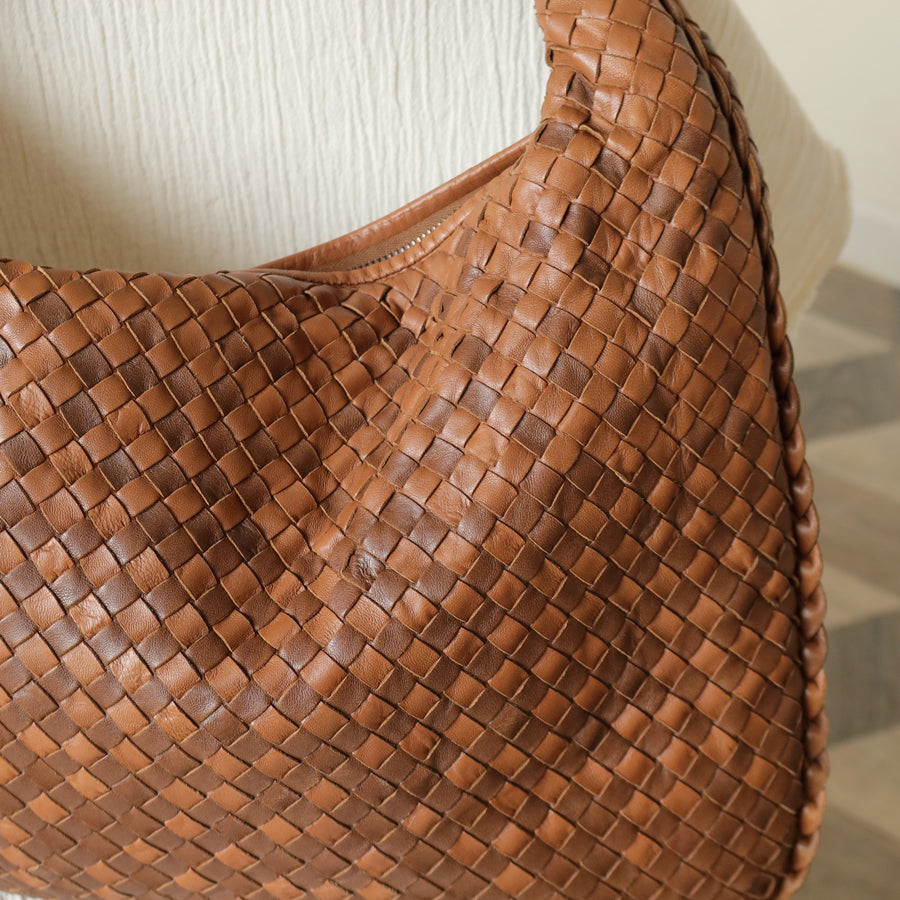 Rare Bottega Veneta Brown Dual tone Intrecciato Weave Veneta Large Hobo Bag