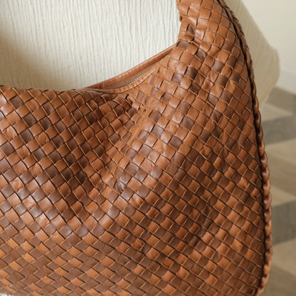 Rare Bottega Veneta Brown Dual tone Intrecciato Weave Veneta Large Hobo Bag