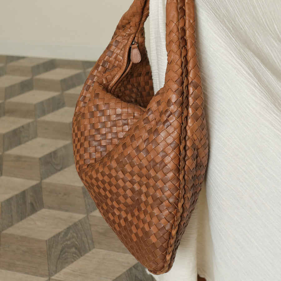 Rare Bottega Veneta Brown Dual tone Intrecciato Weave Veneta Large Hobo Bag