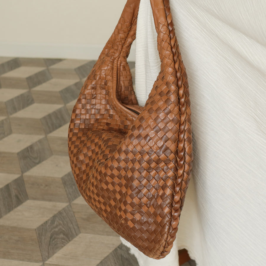 Rare Bottega Veneta Brown Dual tone Intrecciato Weave Veneta Large Hobo Bag