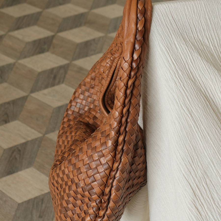 Rare Bottega Veneta Brown Dual tone Intrecciato Weave Veneta Large Hobo Bag