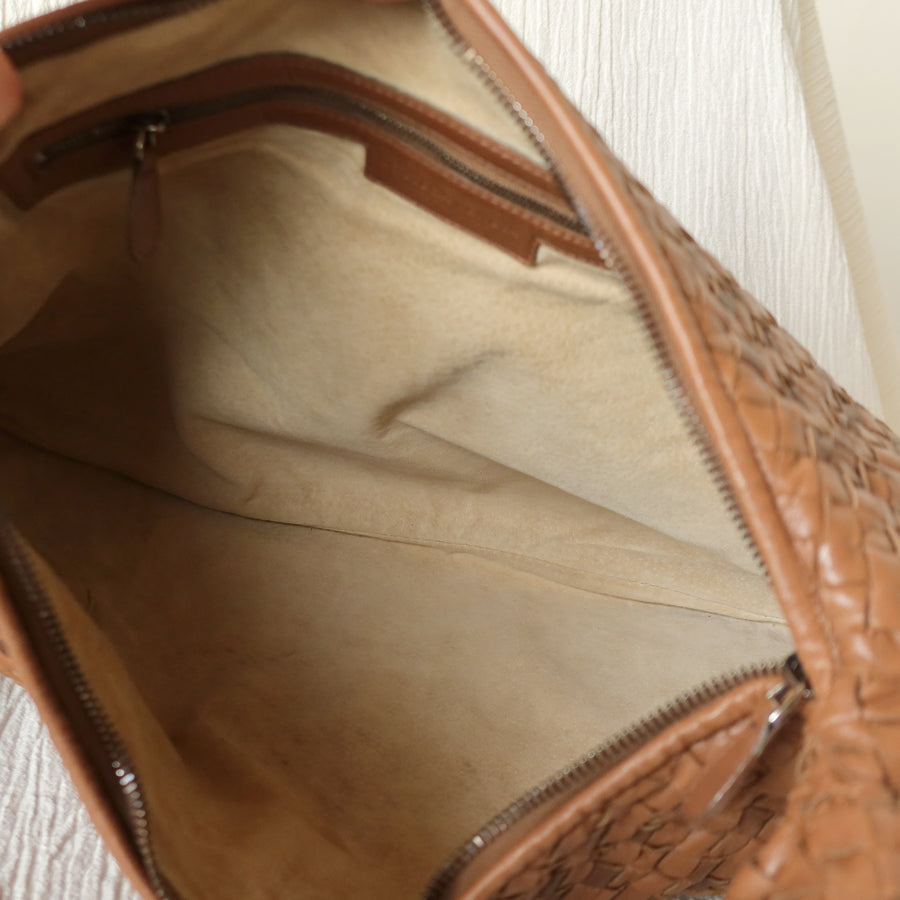 Rare Bottega Veneta Brown Dual tone Intrecciato Weave Veneta Large Hobo Bag