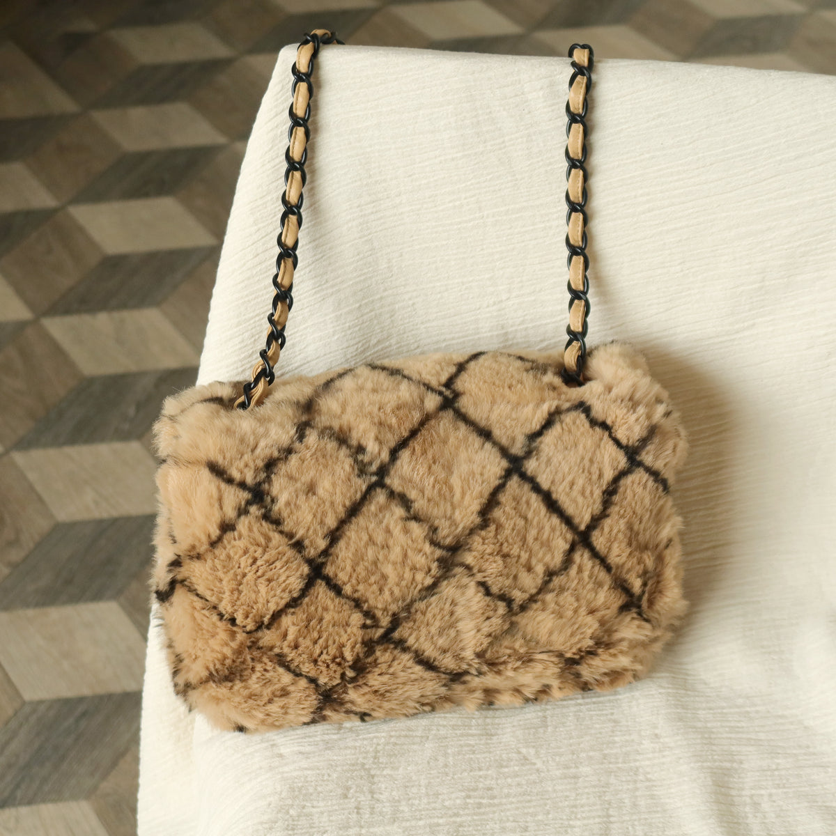 [ Private Sale ] Rare Vintage Chanel Brown Quilted Prints Black CC Turn lock Classic Flap Bag