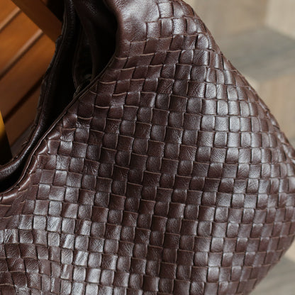 Bottega Veneta Vintage Dark Brown Intrecciato Campana Hobo Shoulder Bag