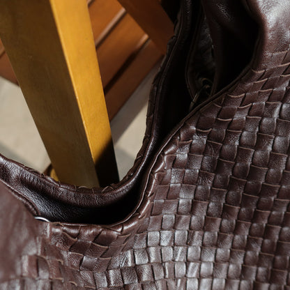 Bottega Veneta Vintage Dark Brown Intrecciato Campana Hobo Shoulder Bag