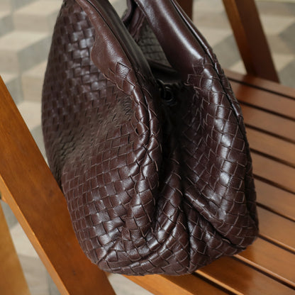 Bottega Veneta Vintage Dark Brown Intrecciato Campana Hobo Shoulder Bag