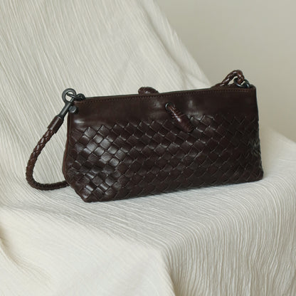 Bottega Veneta Vintage Dark Brown Intrecciato Weave Pochette Clutch Shoulder Bag