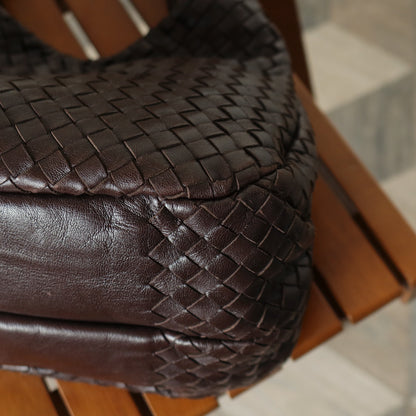 Bottega Veneta Vintage Dark Brown Intrecciato Campana Hobo Shoulder Bag