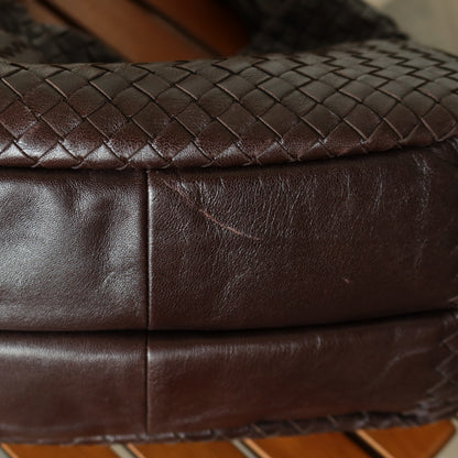Bottega Veneta Vintage Dark Brown Intrecciato Campana Hobo Shoulder Bag