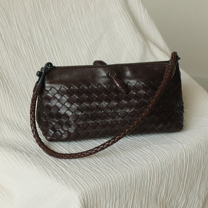 Bottega Veneta Vintage Dark Brown Intrecciato Weave Pochette Clutch Shoulder Bag