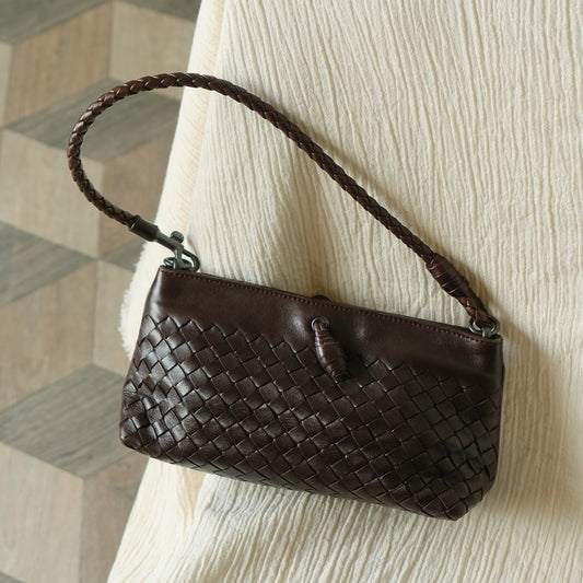 Bottega Veneta Vintage Dark Brown Intrecciato Weave Pochette Clutch Shoulder Bag