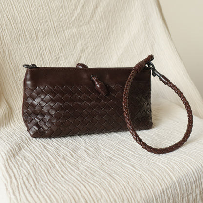 Bottega Veneta Vintage Dark Brown Intrecciato Weave Pochette Clutch Shoulder Bag