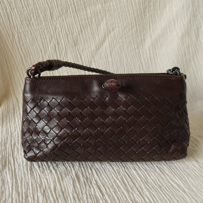 Bottega Veneta Vintage Dark Brown Intrecciato Weave Pochette Clutch Shoulder Bag