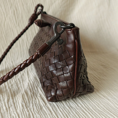 Bottega Veneta Vintage Dark Brown Intrecciato Weave Pochette Clutch Shoulder Bag